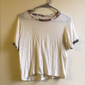 White Brandy Melville floral neck  t shirt